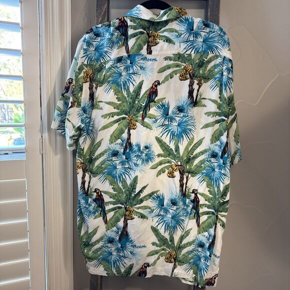 Caribbean Shirt XL White W/Palm Tree Parrot Tropical Button Up Short Sleeve Mens - Picture 5 of 5